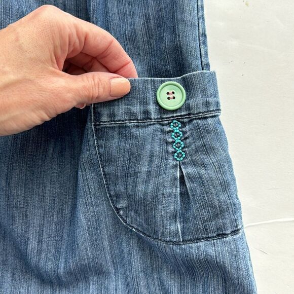 PUMPKIN PATCH Pinafore Dress US Sz‎ 9 Denim Look Lined Zip Pockets Button Trim - Picture 5 of 16